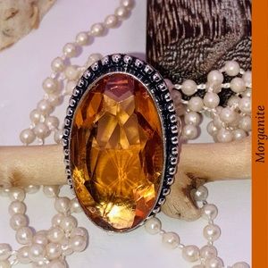 Morganite Gemstone Chunky Handmade Halo Ring